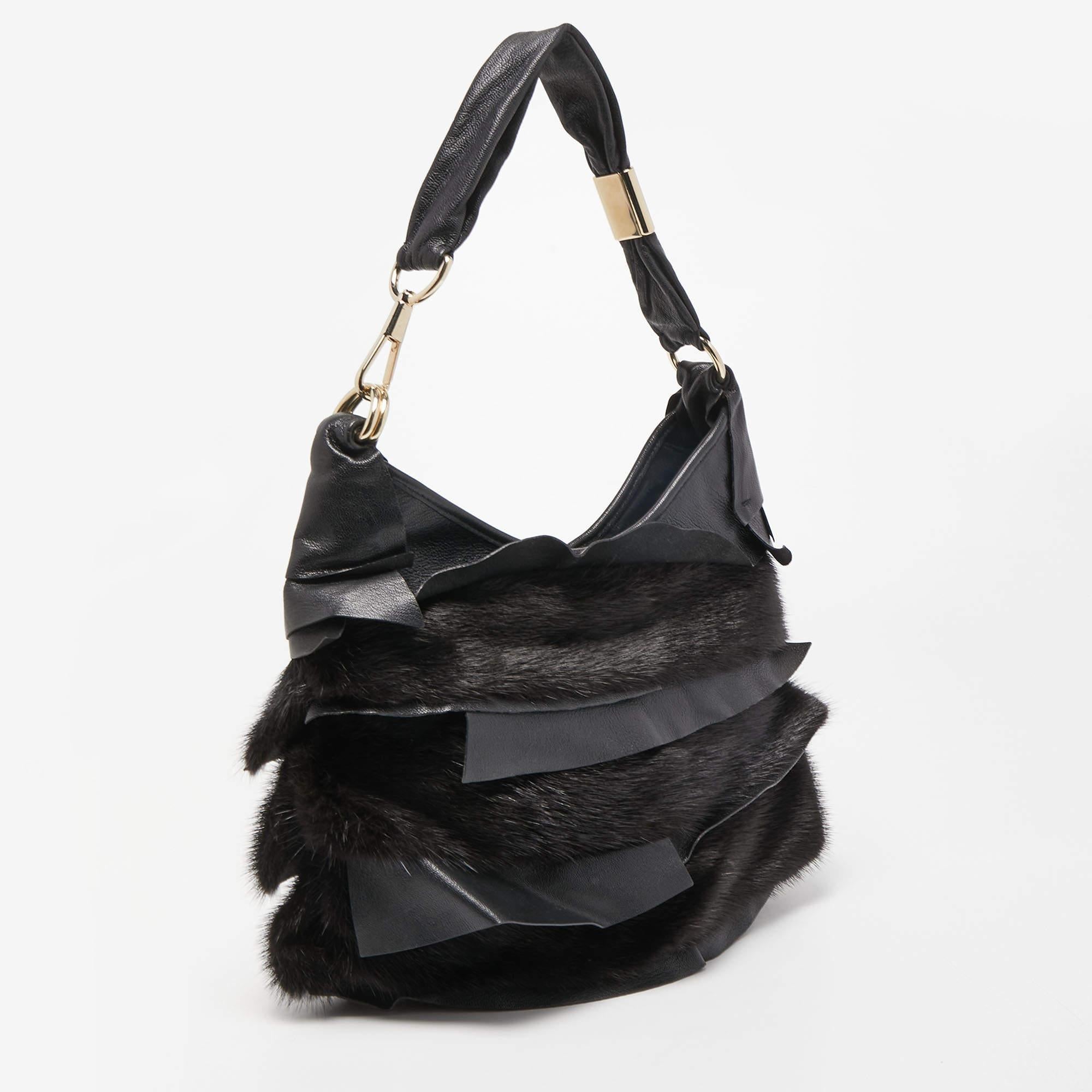 Yves Saint Laurent Black Leather and Calfhair Small St Tropez Hobo 1