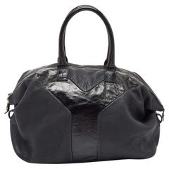 Yves Saint Laurent Black Leather and Patent Leather Easy Y Satchel