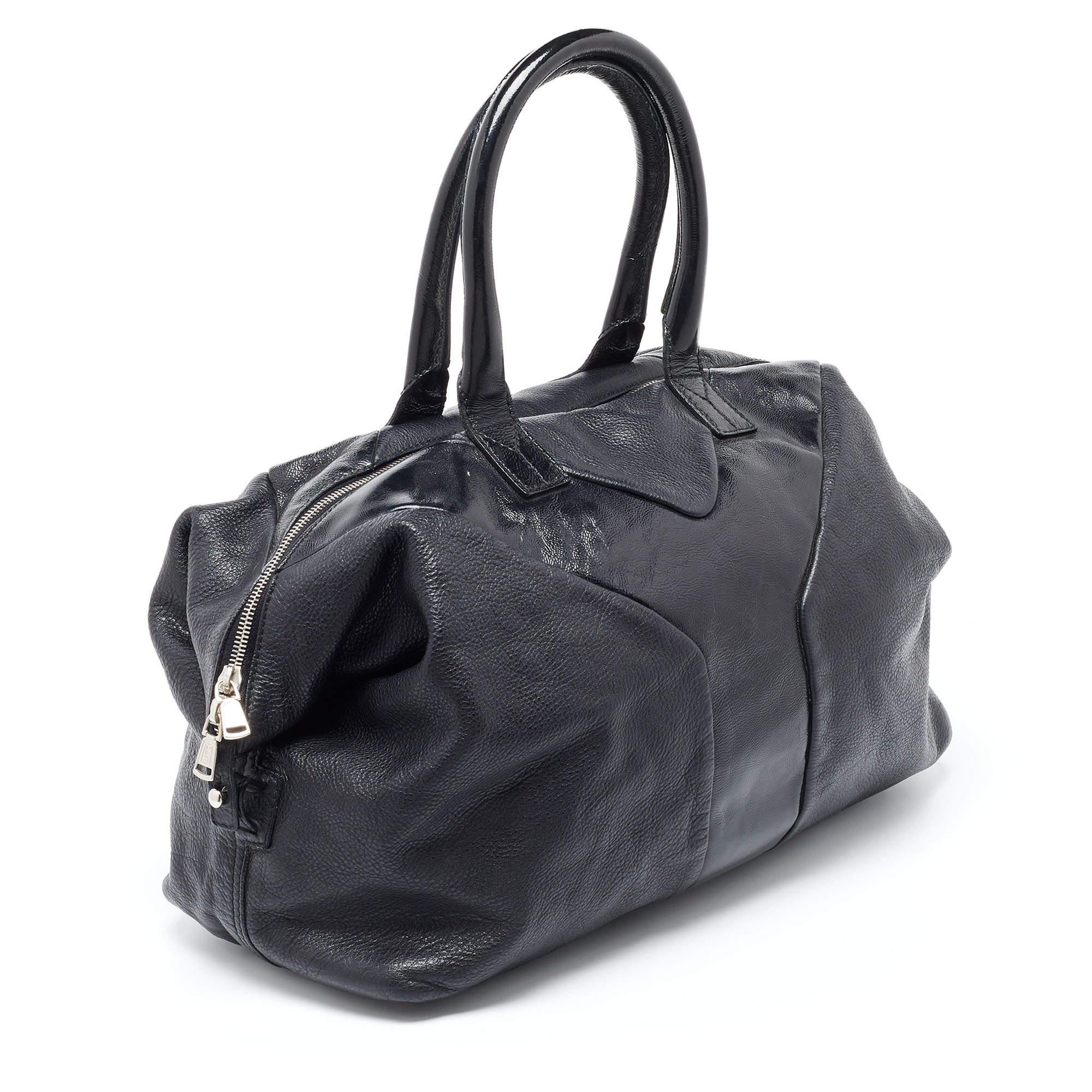 Women's Yves Saint Laurent Black Leather and Patent Medium Easy Y Bag For Sale
