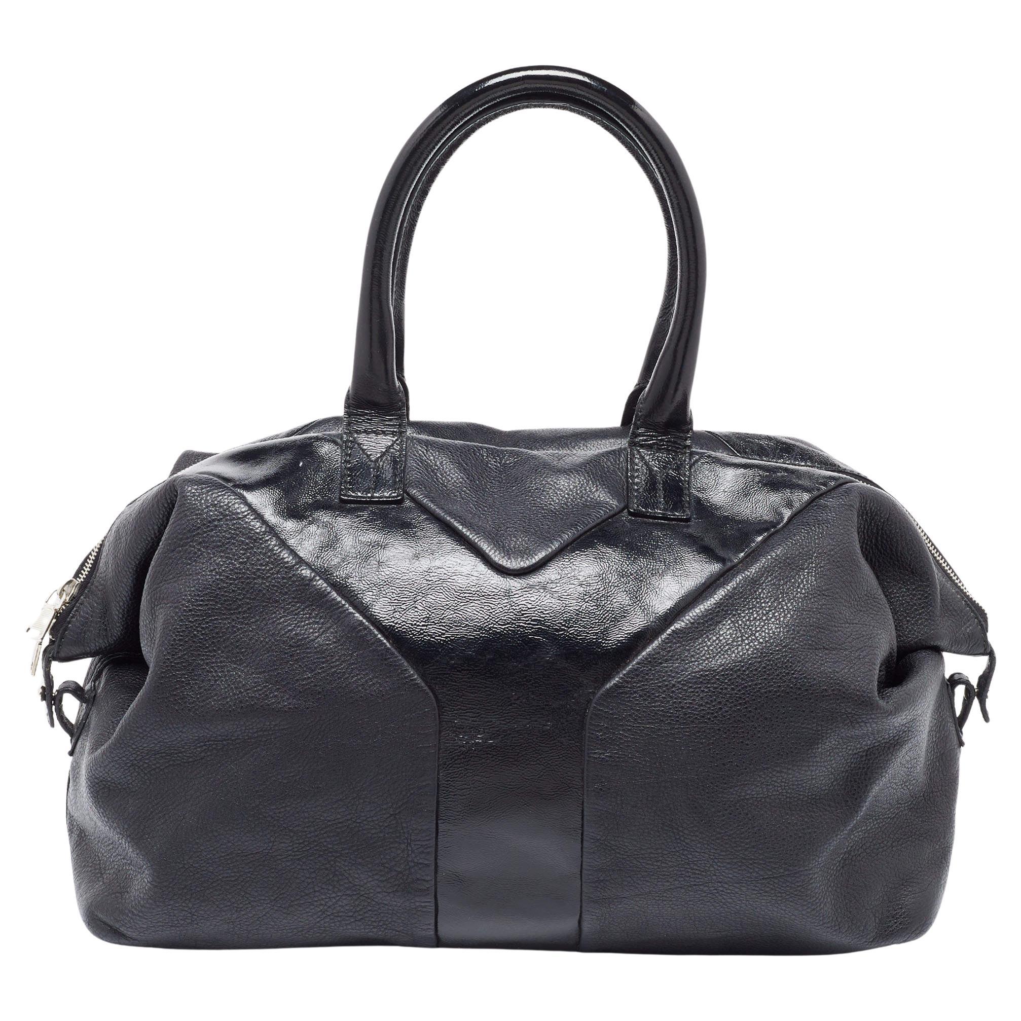 Yves Saint Laurent Black Leather and Patent Medium Easy Y Bag For Sale