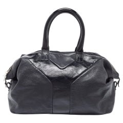 Yves Saint Laurent Medium Easy Y Tasche aus schwarzem Leder und Lackleder