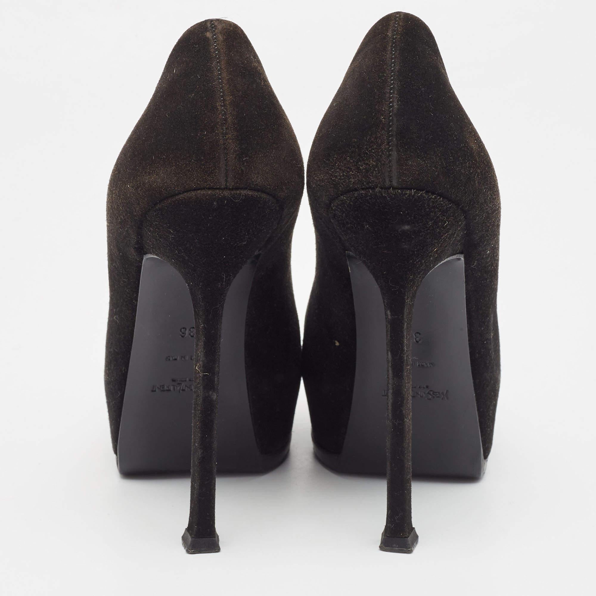 Yves Saint Laurent Black Leather and Patent Tribtoo Pumps Size 36 In Good Condition For Sale In Dubai, Al Qouz 2