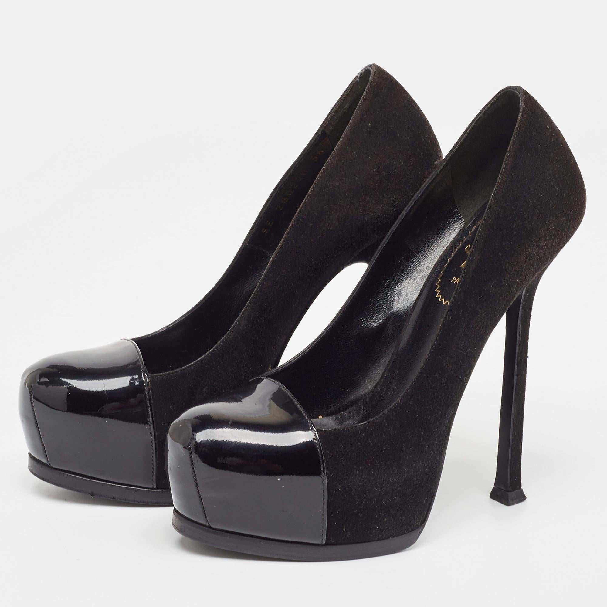 Yves Saint Laurent Black Leather and Patent Tribtoo Pumps Size 36 For Sale 2