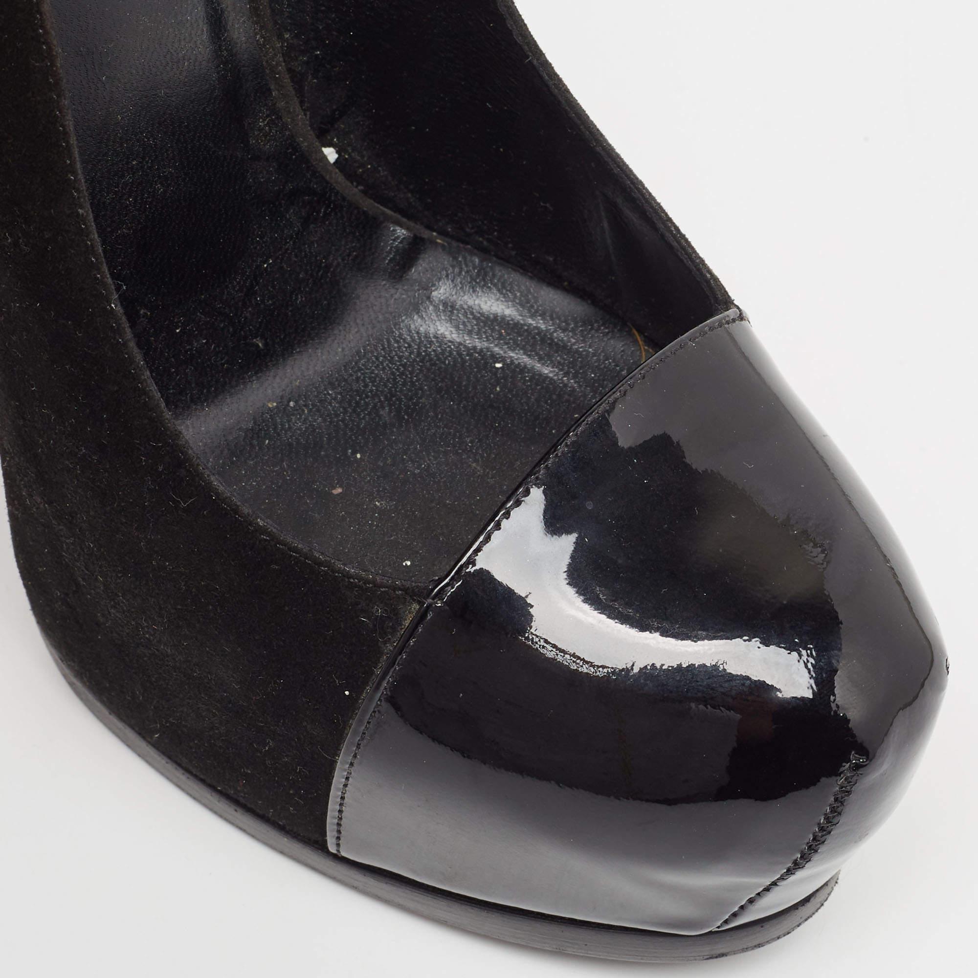 Yves Saint Laurent Black Leather and Patent Tribtoo Pumps Size 36 For Sale 3