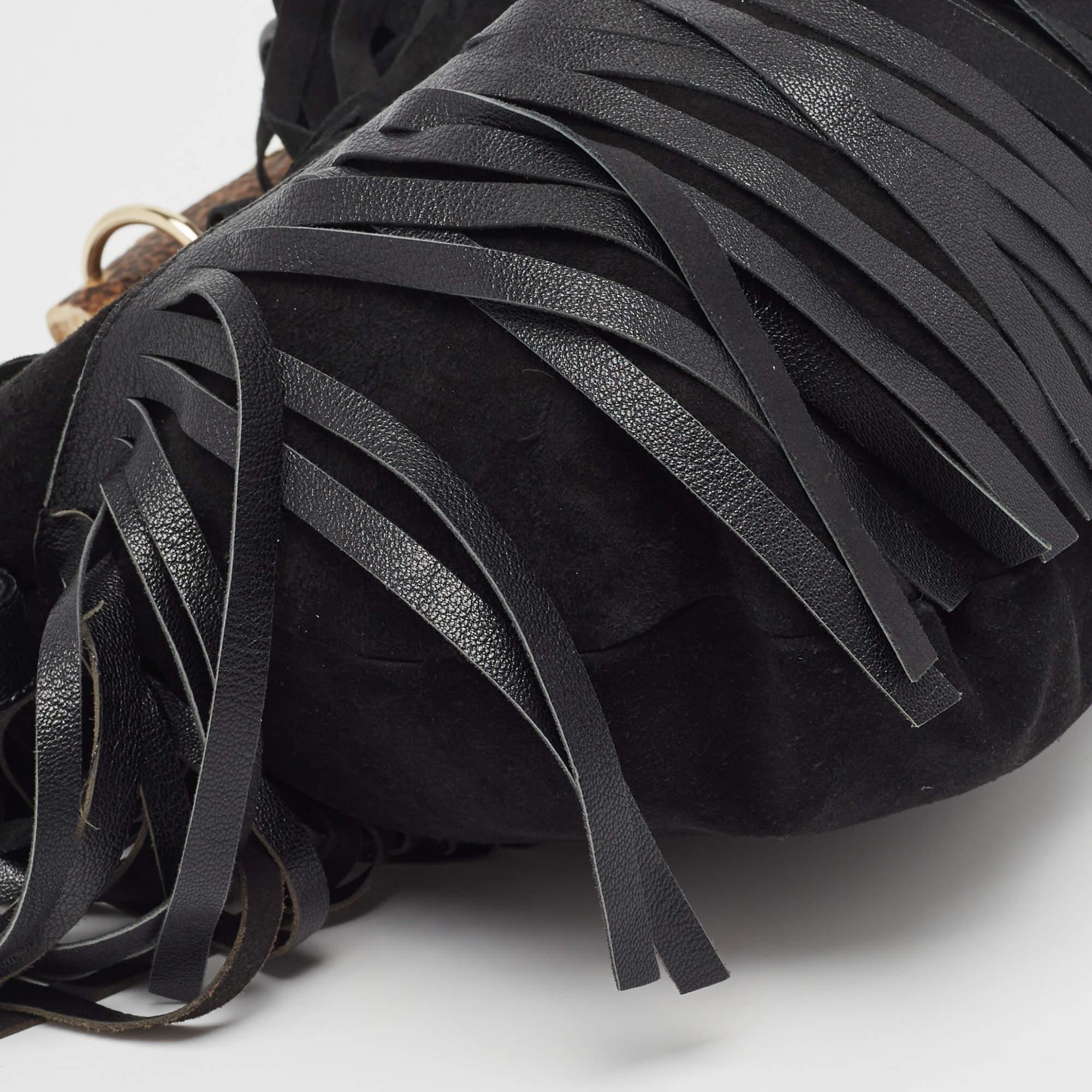 Yves Saint Laurent Black Leather and Suede Mombasa Fringe Hobo 2