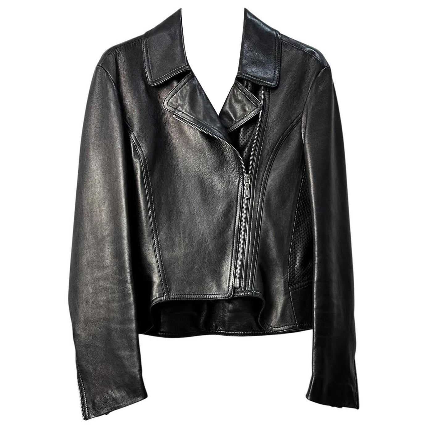 Yves Saint Laurent Veste de motard en cuir noir - Taille 38 en vente