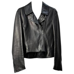 Yves Saint Laurent Veste de motard en cuir noir - Taille 38