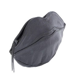YVES SAINT LAURENT black leather DALI LIP ZIP POUCH Clutch Bag