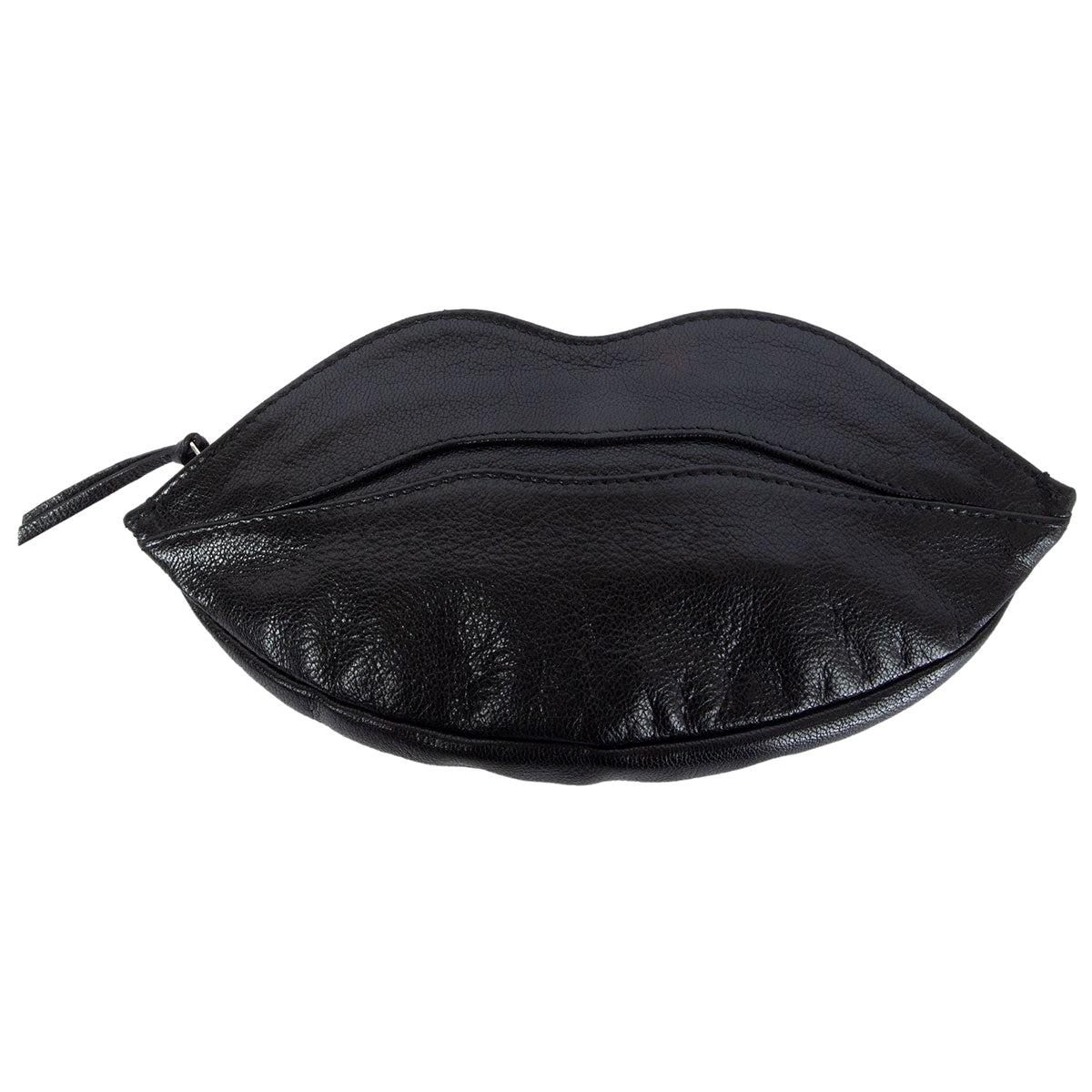 YVES SAINT LAURENT black leather DALI LIP ZIP POUCH Clutch Bag
