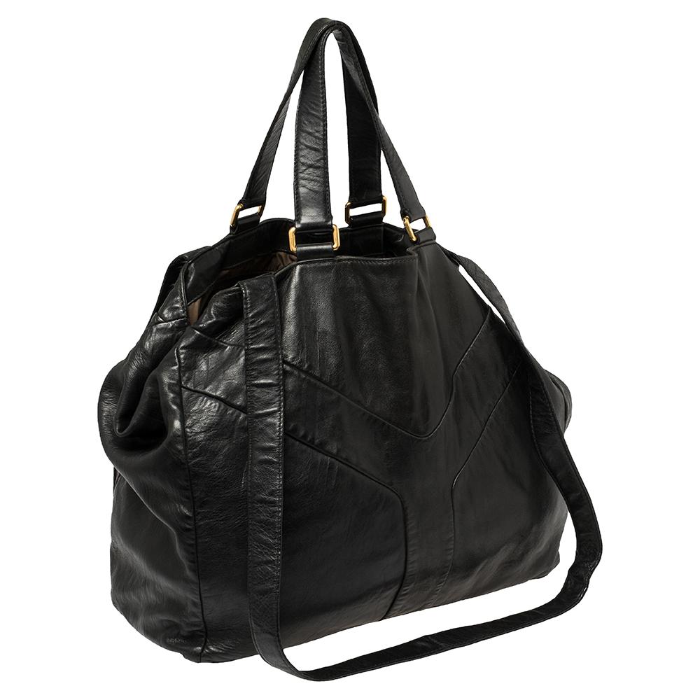 Yves Saint Laurent Black Leather Double Sac Y Tote In Good Condition In Dubai, Al Qouz 2