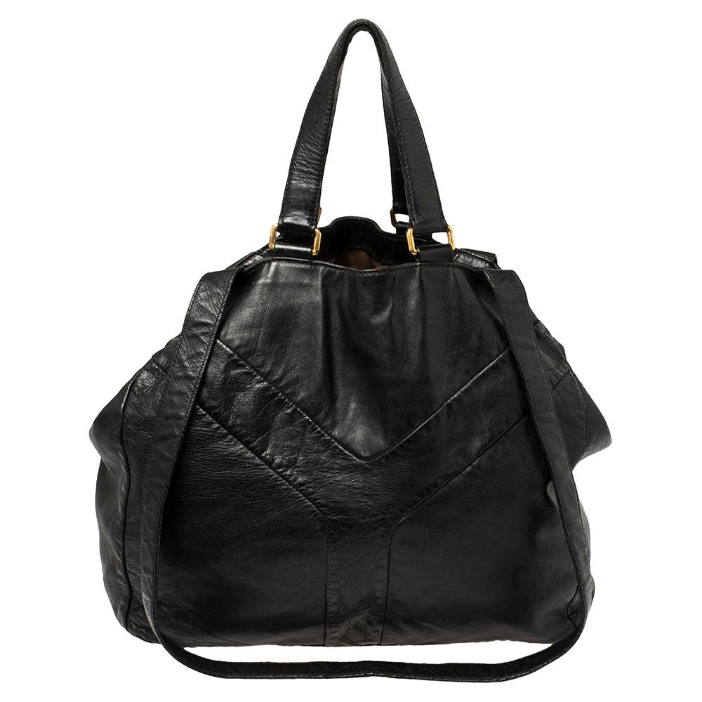 Yves Saint Laurent Black Leather Double Sac Y Tote
