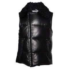 Yves Saint Laurent Black Leather Fur Collar Sleeveless Jacket S