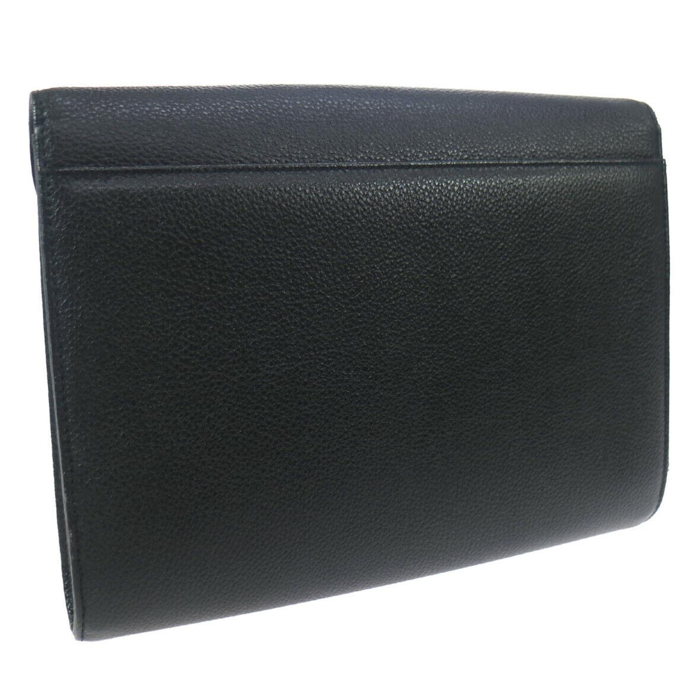 Women's Yves Saint Laurent Black Leather Gold Logo Envelope Evening Flap Clutch Bag