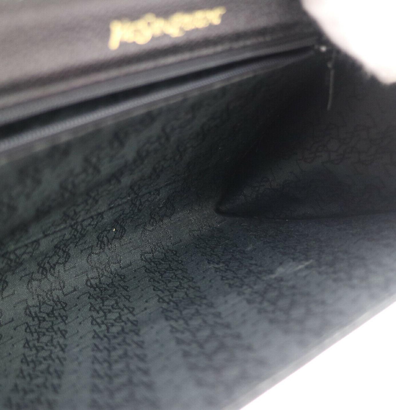 Yves Saint Laurent Black Leather Gold Logo Envelope Evening Flap Clutch Bag 2