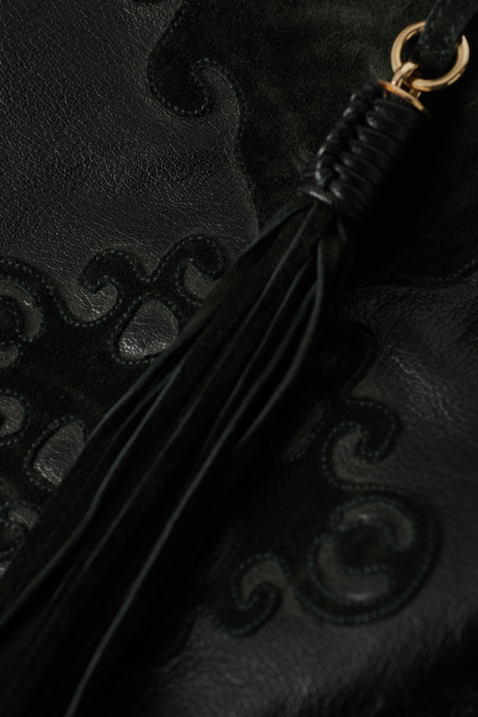 Yves Saint Laurent  Black Leather Hobo Bag with Tassel 1
