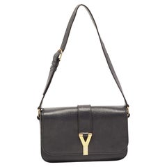 Yves Saint Laurent Black Leather Large Chyc Flap Shoulder Bag