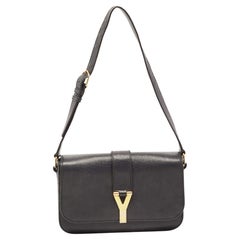 Yves Saint Laurent Black Leather Large Chyc Flap Shoulder Bag