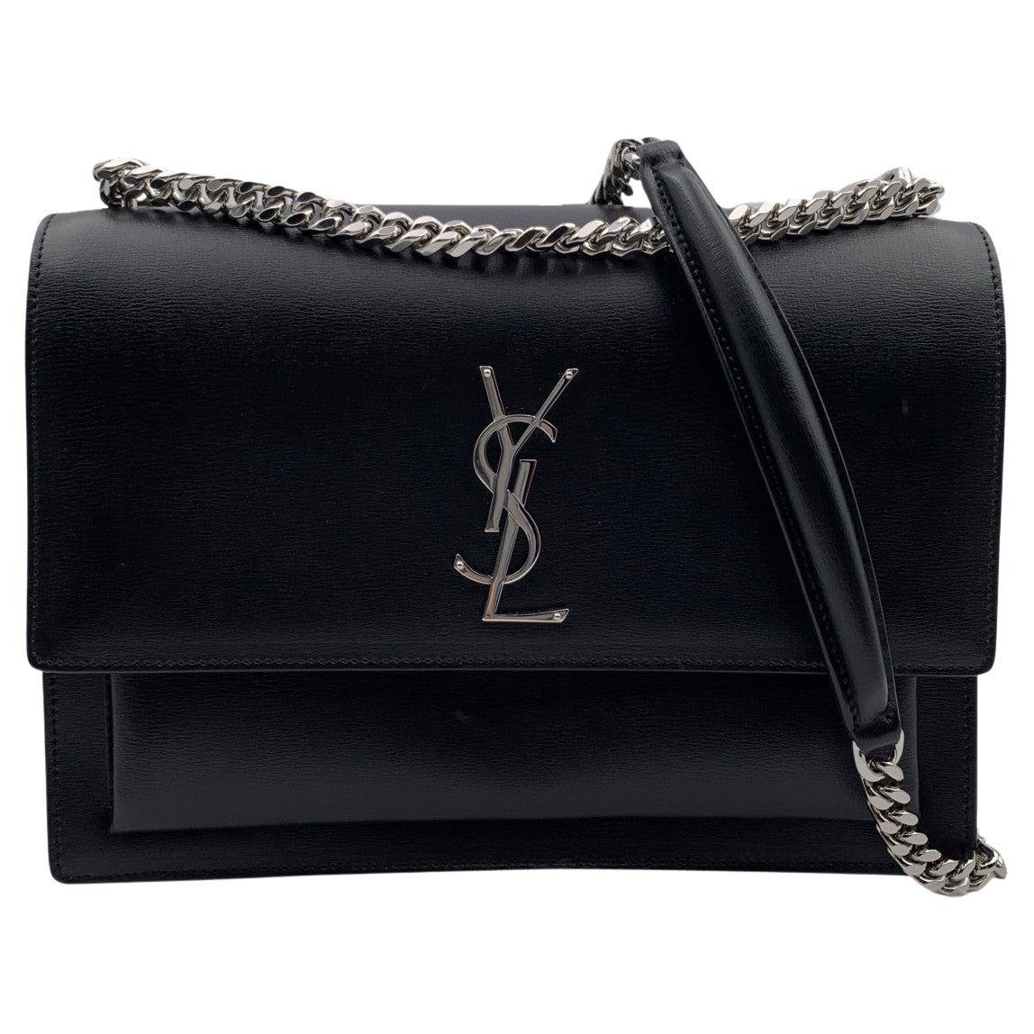 Saint Laurent Sunset Crossbody Medium Black in Textured Leather