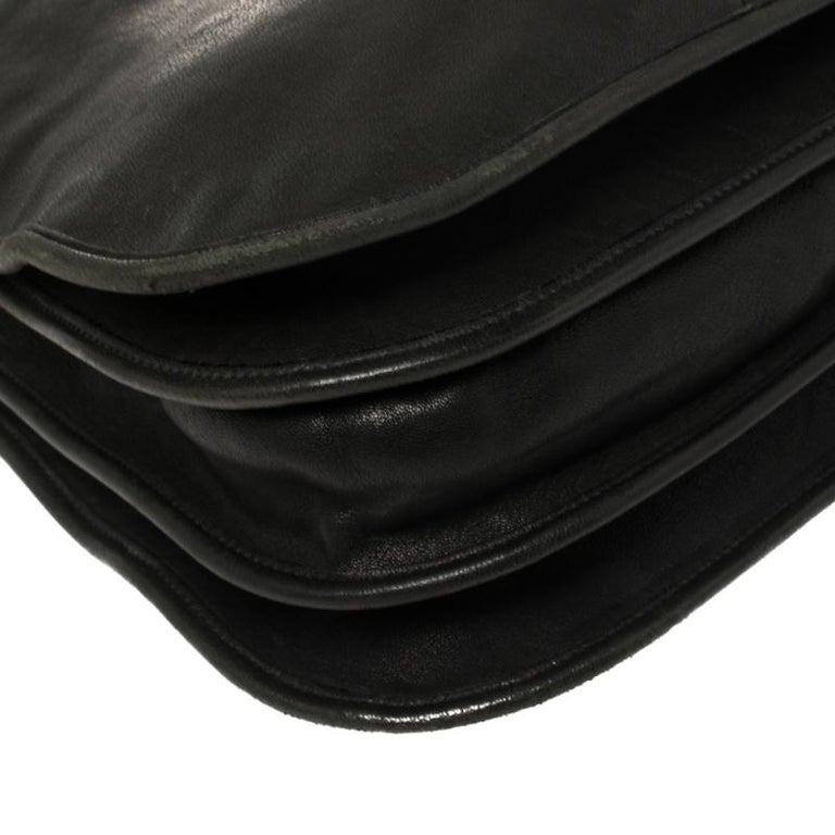 SAINT LAURENT Leather Medium Cabas Chyc Shoulder Bag Black 47693