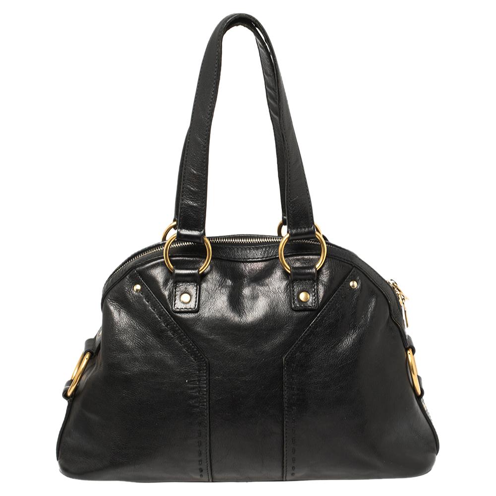 Yves Saint Laurent Black Leather Medium Muse Satchel In Good Condition In Dubai, Al Qouz 2