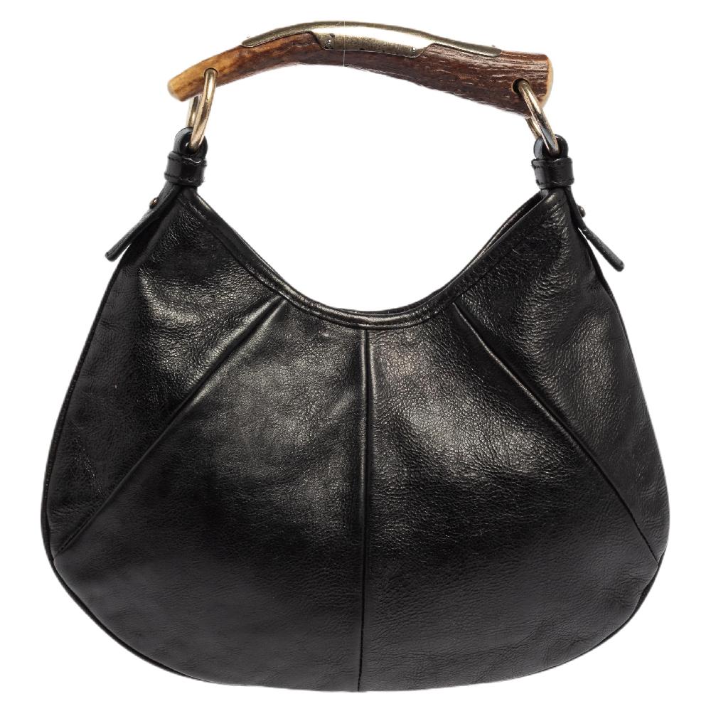 Yves Saint Laurent Black Leather Mini Mombasa Hobo In Good Condition In Dubai, Al Qouz 2