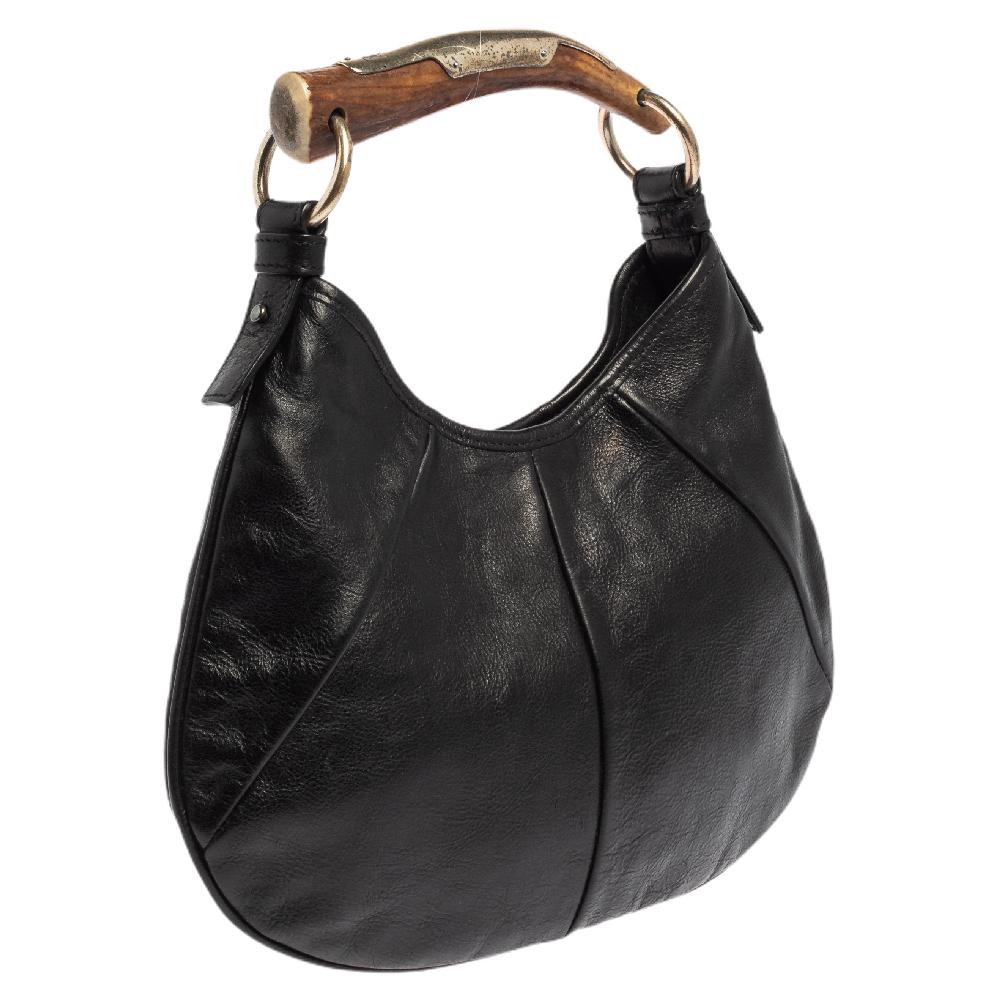 Women's Yves Saint Laurent Black Leather Mini Mombasa Hobo