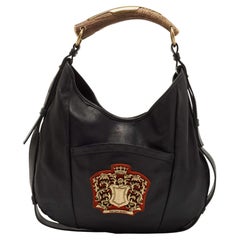 Yves Saint Laurent Black Leather Mombasa Crest Hobo