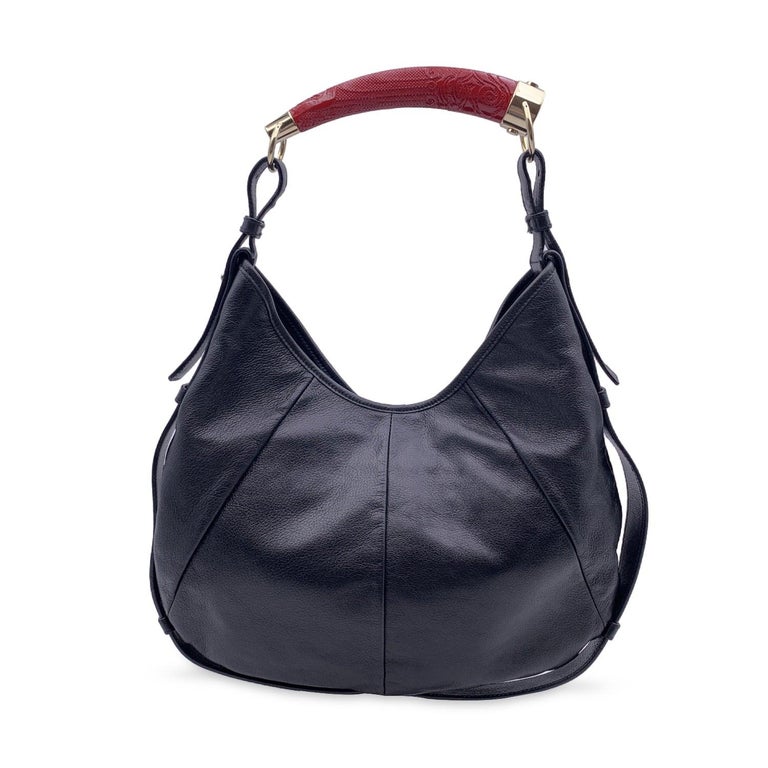 Yves Saint Laurent Black Leather Mombasa Hobo Bag Red Handle