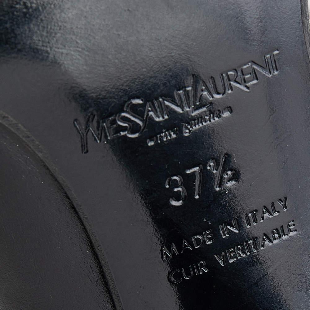 Women's Yves Saint Laurent Black Leather Open Toe Ankle Wrap Pumps Size 37.5 For Sale