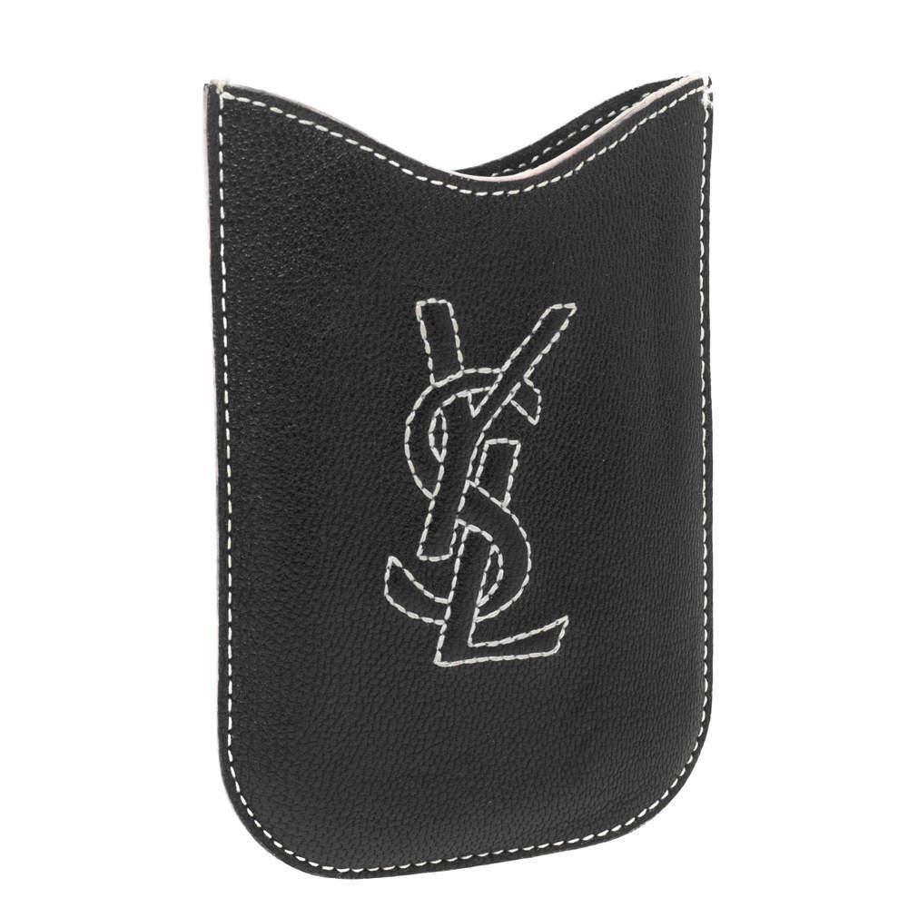 Yves Saint Laurent Black Leather Phone Cover In Fair Condition In Dubai, Al Qouz 2