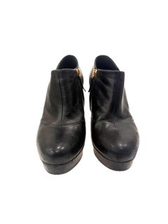 Yves Saint Laurent Black Leather Platform Booties FW11 Gold Zip Size 39