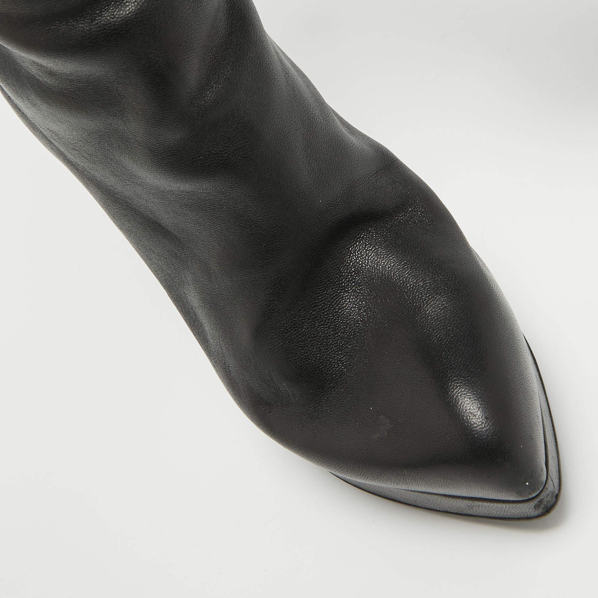 Yves Saint Laurent - Bottes en cuir noir à plateforme pour le genou - Taille 36 en vente 3