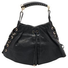 Yves Saint Laurent Rive Gauche Mombasa Hobo aus schwarzem Leder