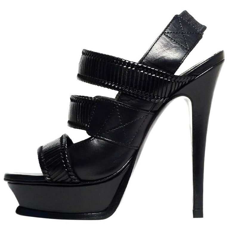 Yves Saint Laurent Black Leather Sandals sz 36 rt $895 For Sale at 1stDibs