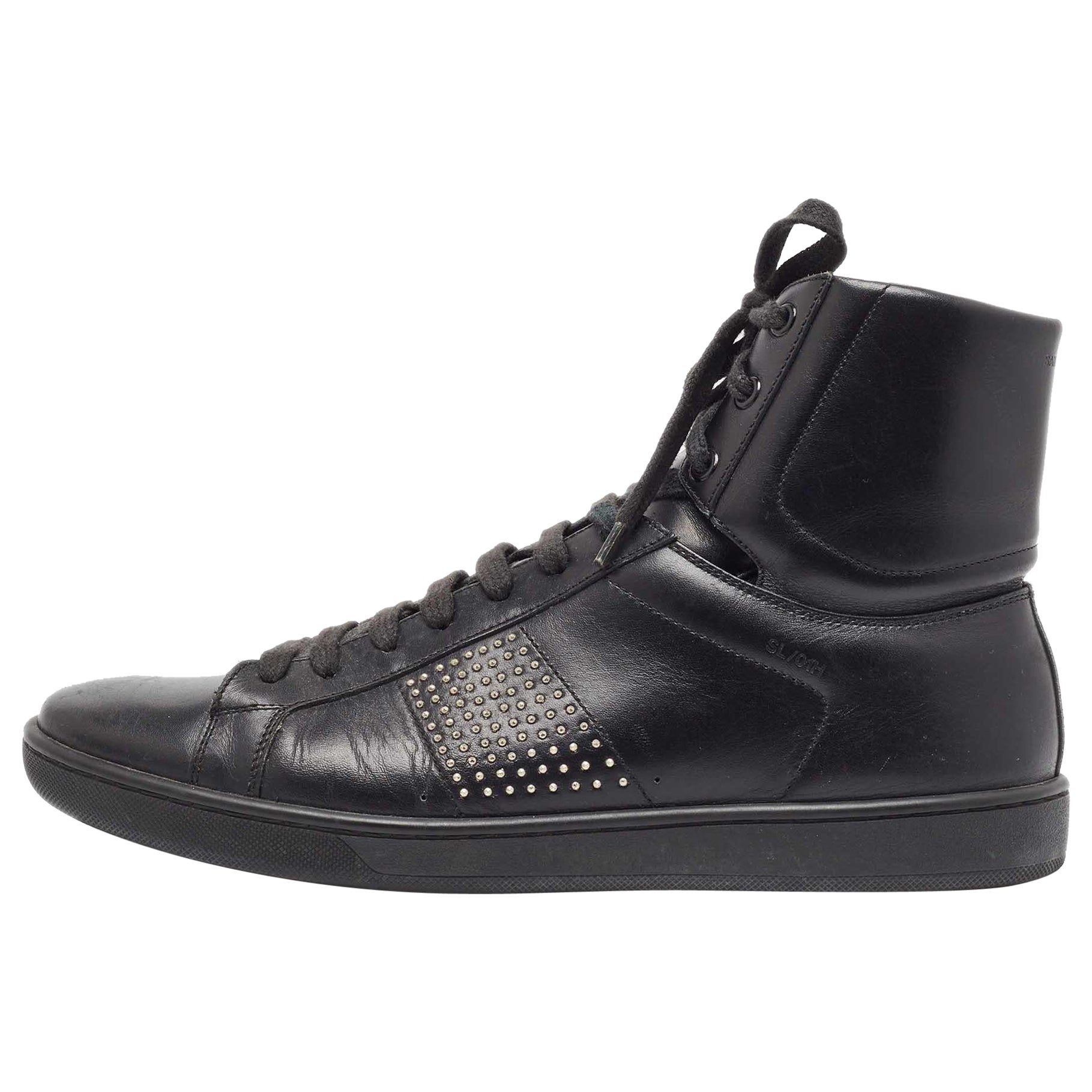 Yves Saint Laurent Black Leather Studded High Top Sneakers Size 42