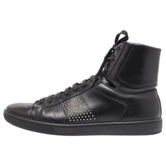 Yves Saint Laurent Black Leather Studded High Top Sneakers Size 42