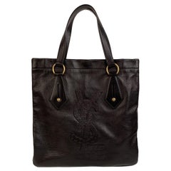 Yves Saint Laurent Black Leather Tote Shopping Bag with Logo