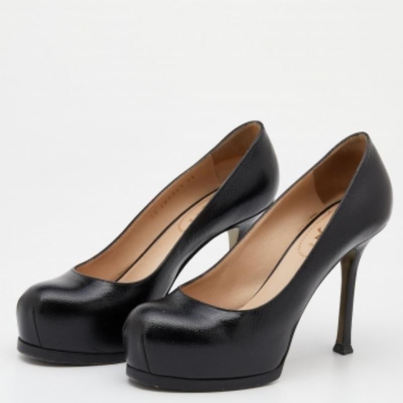 Yves Saint Laurent Schwarze Tribtoo Plateau-Pumps aus Leder Größe 36 Damen im Angebot