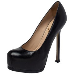 Yves Saint Laurent Black Leather Tribtoo Platform Pumps Size 36.5