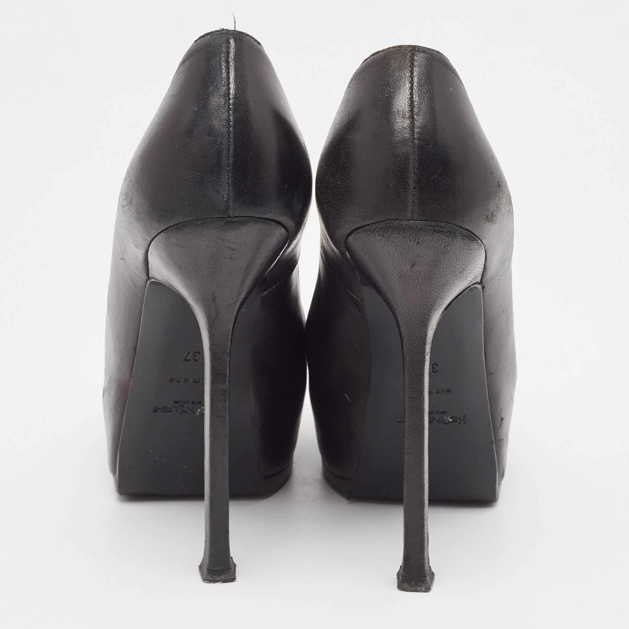 Yves Saint Laurent Black Leather Tribtoo Platform Pumps Size 37 For Sale 1