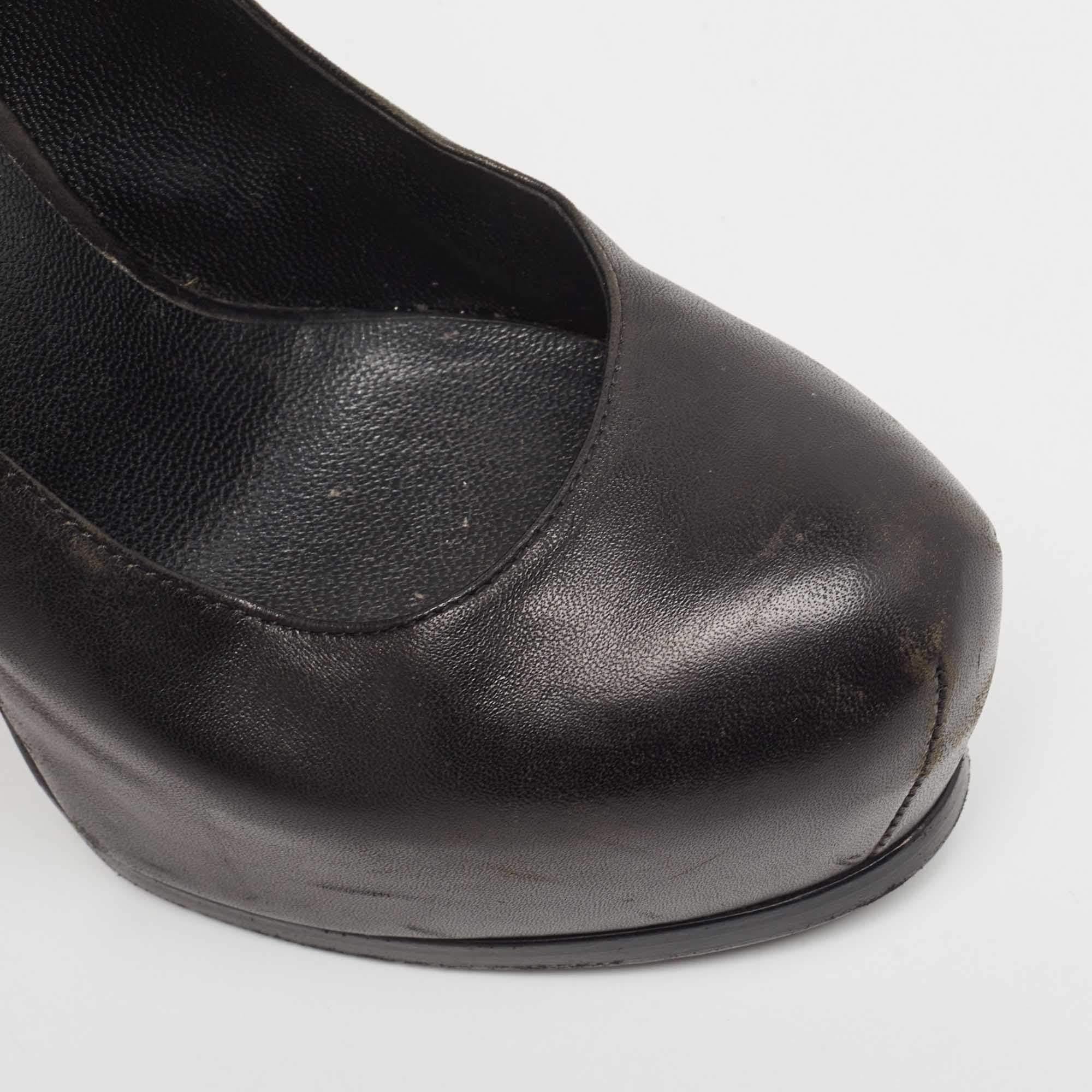 Yves Saint Laurent Black Leather Tribtoo Platform Pumps Size 37 For Sale 4