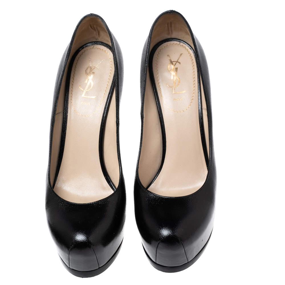 Yves Saint Laurent Black Leather Tribtoo Platform Pumps Size 40 In Good Condition In Dubai, Al Qouz 2