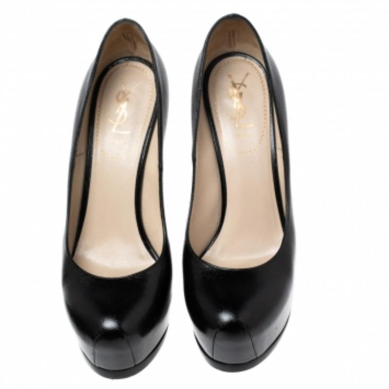 Yves Saint Laurent escarpins à plateforme en cuir noir Tribtoo Taille 40 en vente 1