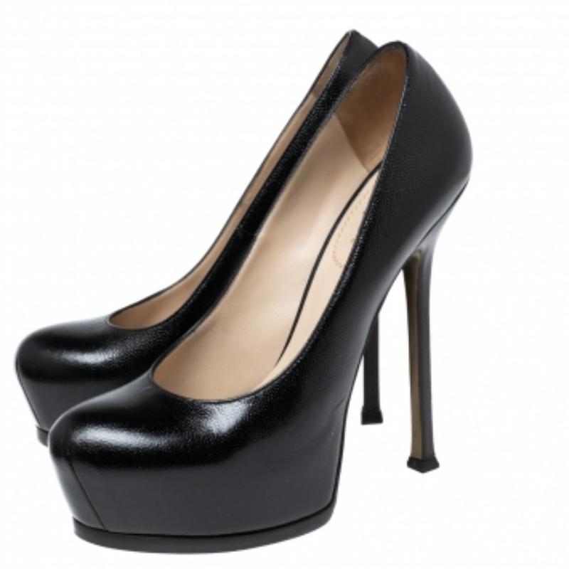Yves Saint Laurent escarpins à plateforme en cuir noir Tribtoo Taille 40 en vente 4