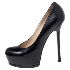 Yves Saint Laurent Black Leather Tribtoo Platform Pumps Size 40