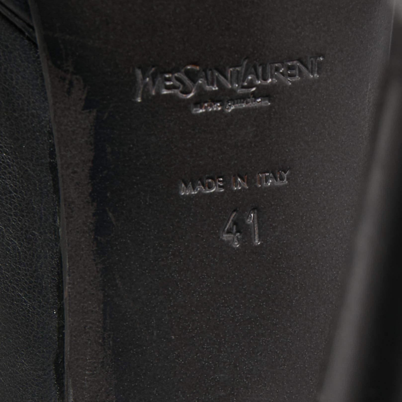 Women's Yves Saint Laurent Black Leather Tribtoo Platform Pumps Size 41 For Sale