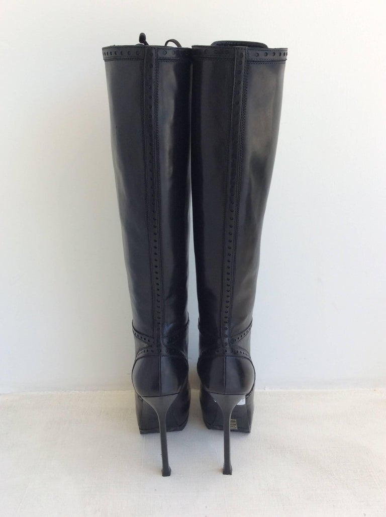 Yves Saint Laurent Black Leather Tribute Lace Up Platform Boots at 1stDibs