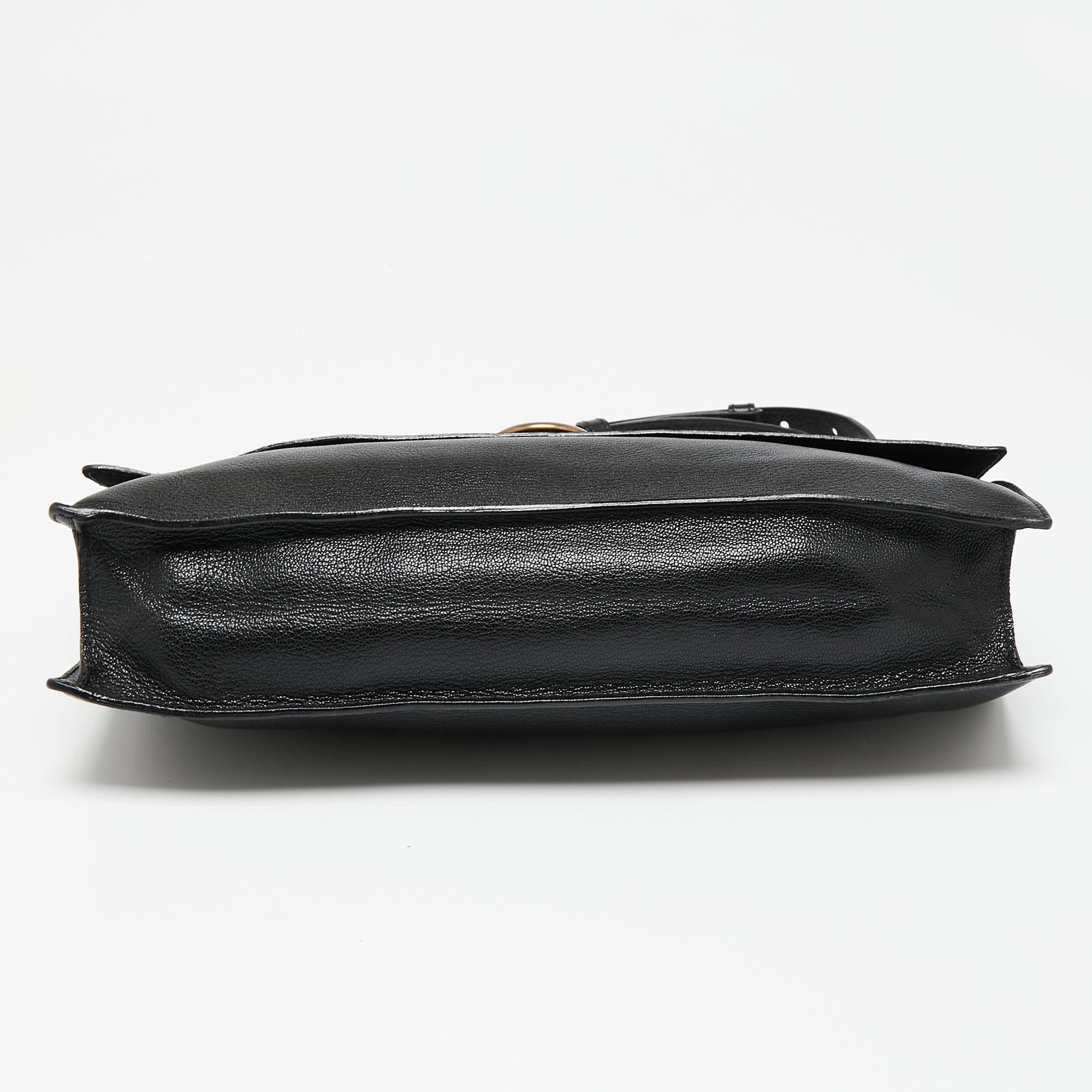 Women's Yves Saint Laurent Black Leather Turnlock Buckle Flap Top Handle Bag