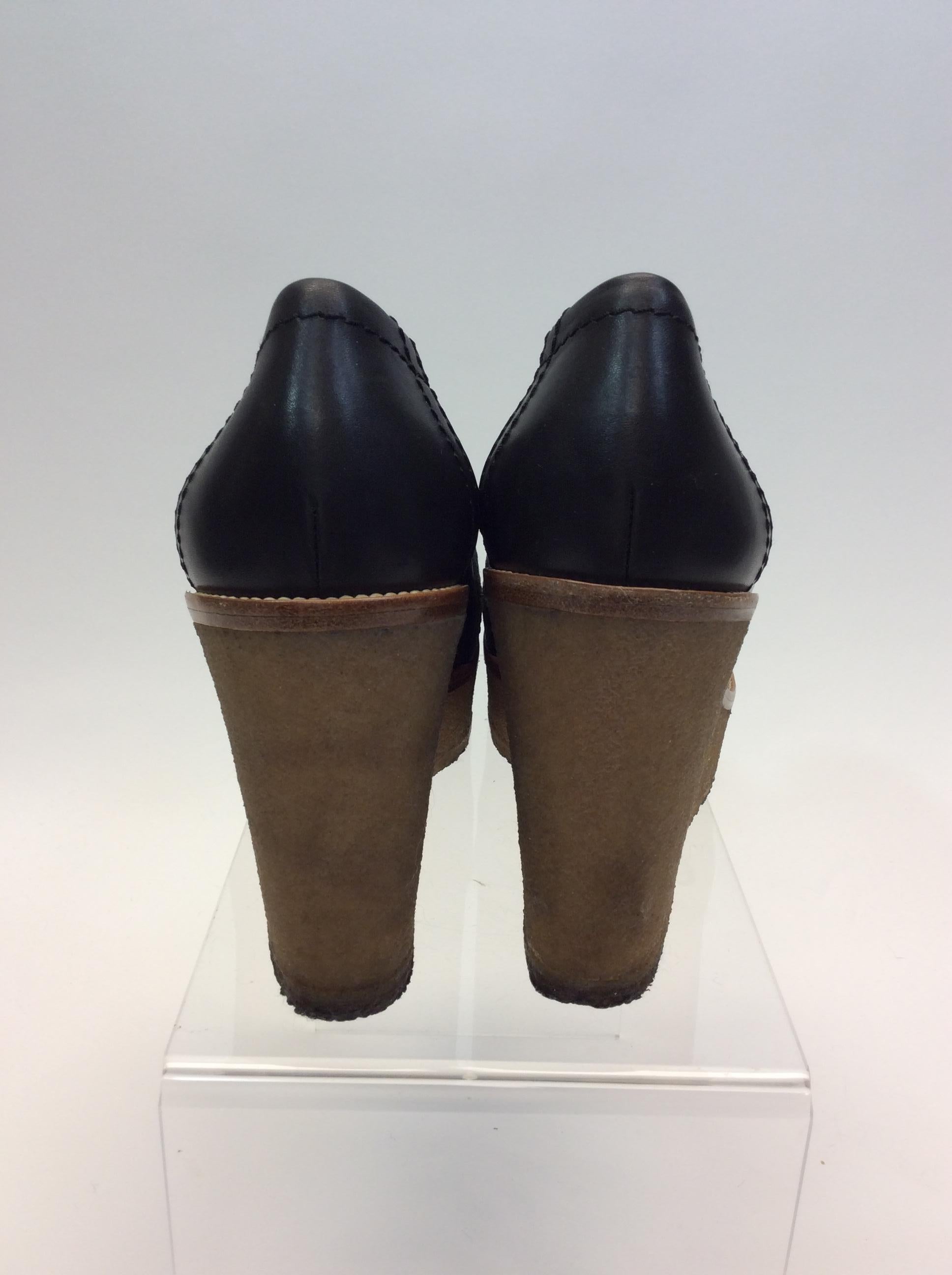 Yves Saint Laurent Black Leather Wedges In Good Condition For Sale In Narberth, PA