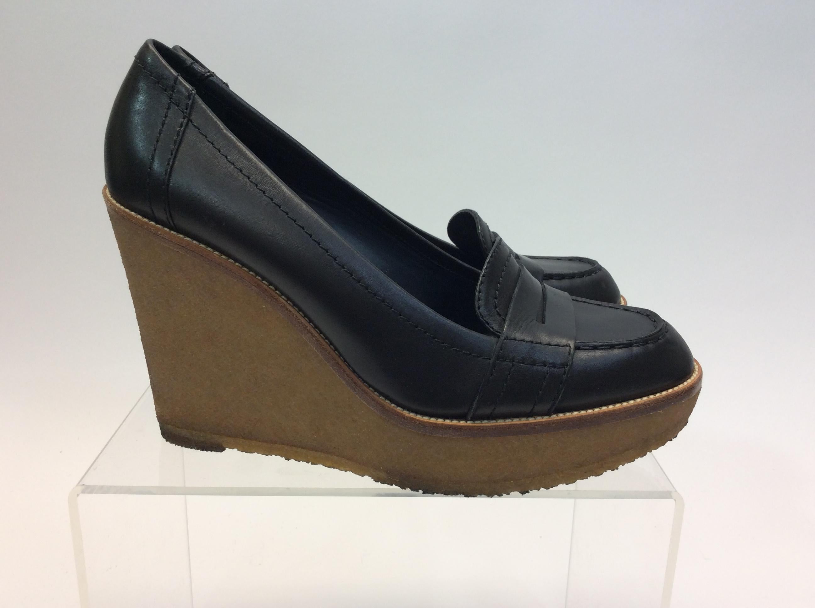 Women's Yves Saint Laurent Black Leather Wedges For Sale